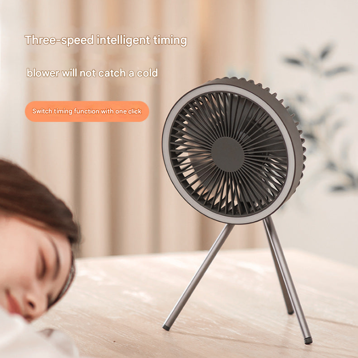 Portable Camping Fan with LED Light – USB Rechargeable Tent Ceiling & Tripod Fan 3-Speed Brushless Motor