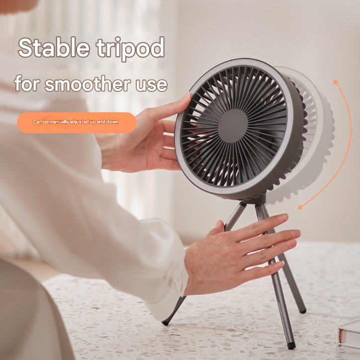 Portable Camping Fan with LED Light – USB Rechargeable Tent Ceiling & Tripod Fan 3-Speed Brushless Motor