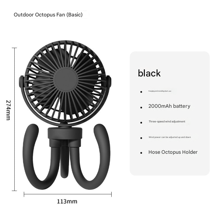 Portable Camping Fan with LED Light – USB Rechargeable Tent Ceiling & Tripod Fan 3-Speed Brushless Motor