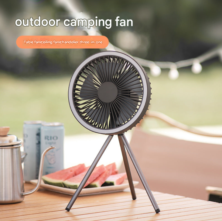 Portable Camping Fan with LED Light – USB Rechargeable Tent Ceiling & Tripod Fan 3-Speed Brushless Motor