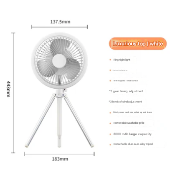 Portable Camping Fan with LED Light – USB Rechargeable Tent Ceiling & Tripod Fan 3-Speed Brushless Motor