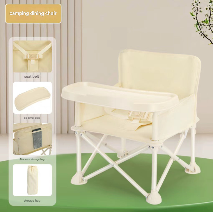 Portable Baby Camping Chair – Foldable Outdoor Toddler Dining Seat with Tray & Straps