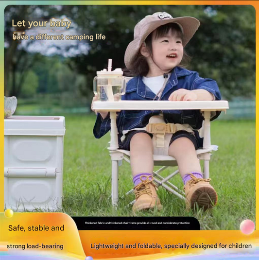 Portable Baby Camping Chair – Foldable Outdoor Toddler Dining Seat with Tray & Straps